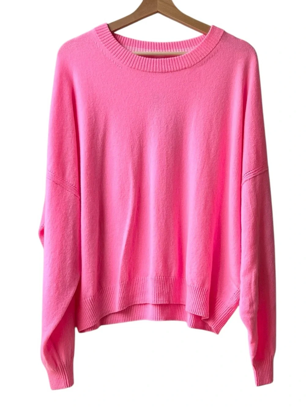 NWT J.Crew Neon Geranium Pink Cashmere blouson-sleeve sweater Sz L
